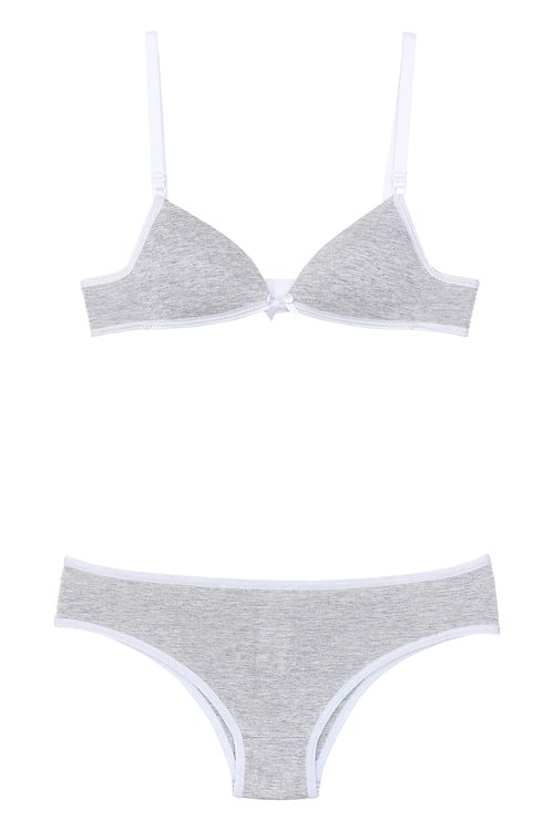 Conjunto juv bj triangulo cotton mescla cinza claro mescla