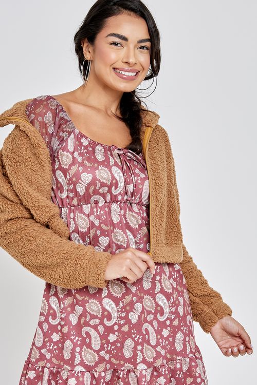 Blusa fem fsh nl112 mol.sherpa caramelo amarelo escuro