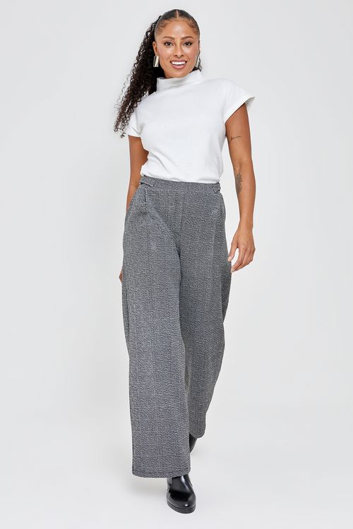Calca fem city 4384 tweed cinto bols cin cinza medio
