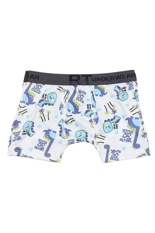 Cueca Boxer Infantil Menino Branca Dinossauros Divertidos