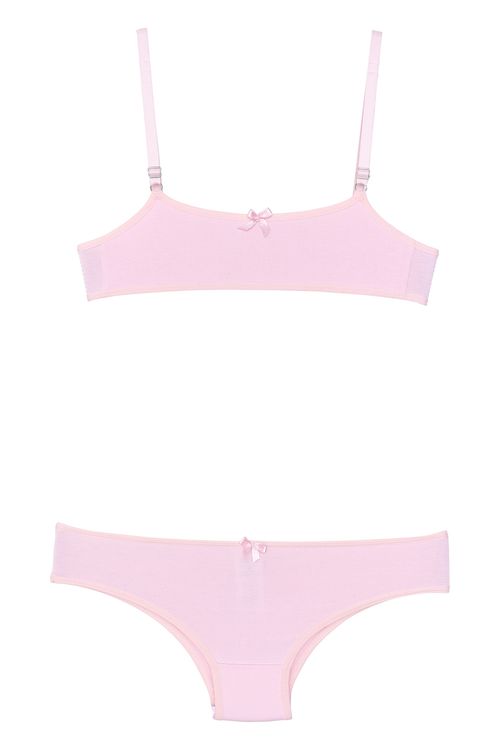 Conjunto sem bojo liso 6 a 12 rosa claro