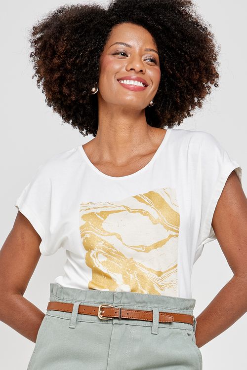 Blusa Feminina Casual Estampada Off White Caedu