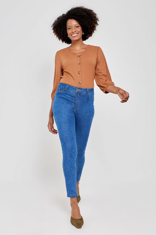 Calca fem promo jns cigarrete medio jeans azul medio