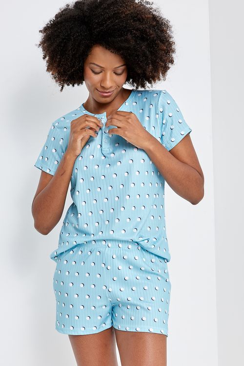 Pijama Feminino Azul Poá