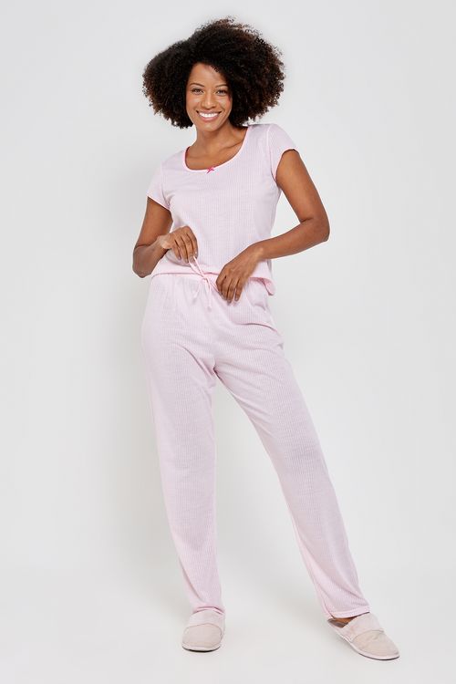 Ling noite lfj071 pijama mc longo rosa l rosa claro