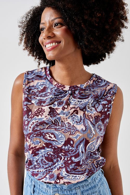 Blusa fem cas 23012 s/m gola alta estamp estampado