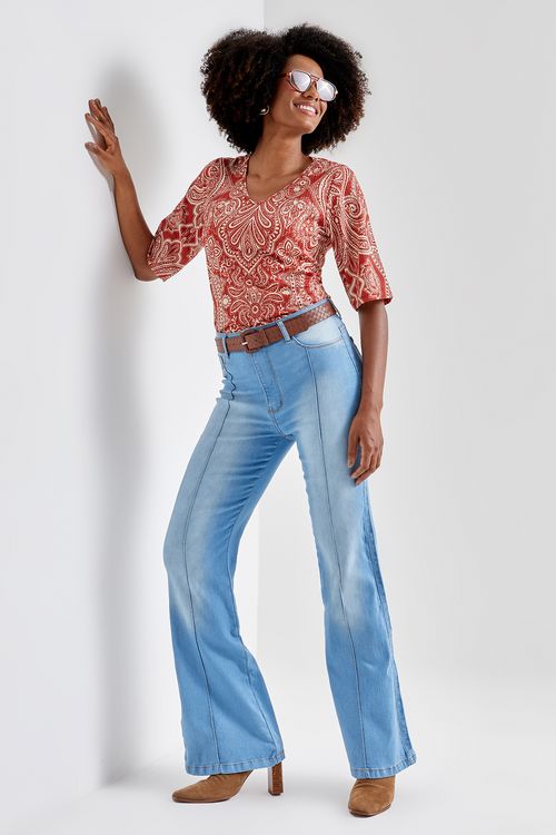 Calca fem promo 80541 jns flare friso cl jeans claro