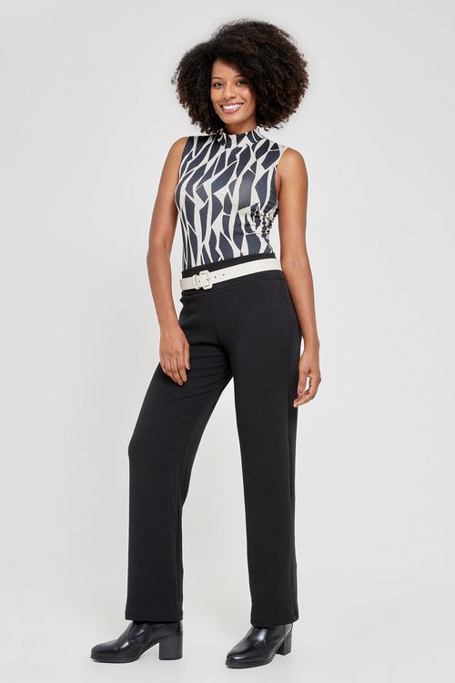Calça Feminina Caedu City Preta Básica Crepe Cintura Alta