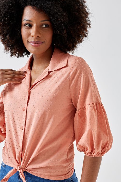 Blusa Feminina Caedu Nó Frente Viscose Coral