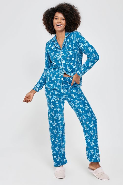 Ling pro lbj035 pijama ml polar floral a azul medio