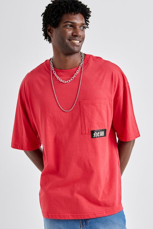 Camiseta Masculina Oversized Street Bolso Verde Médio