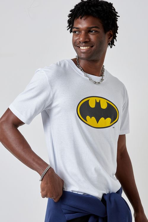 Camiseta Masculina Batman Branca Algodão Caedu