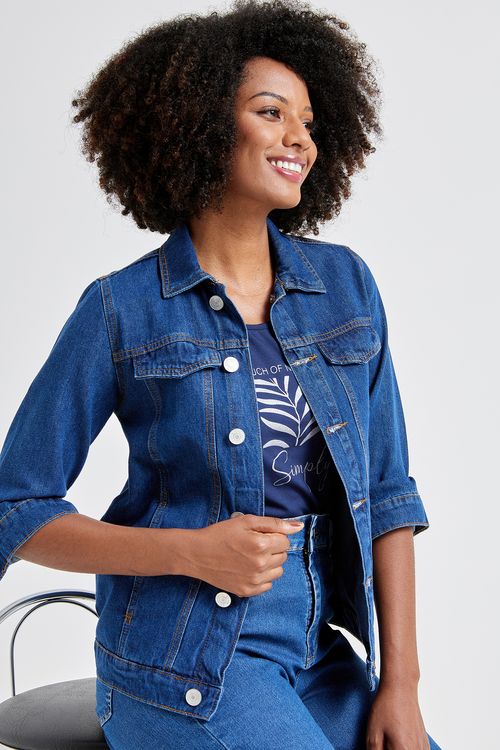 Jaqueta jeans básica fcaj022 jeans azul escuro