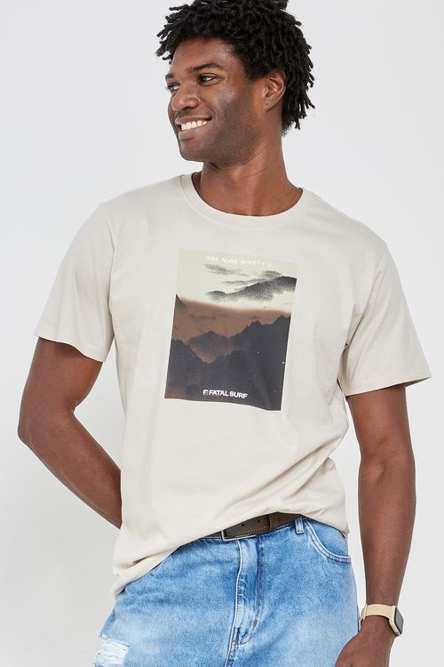 Camiseta Masculina Caedu Fatal Silk 100% Algodão Bege Claro