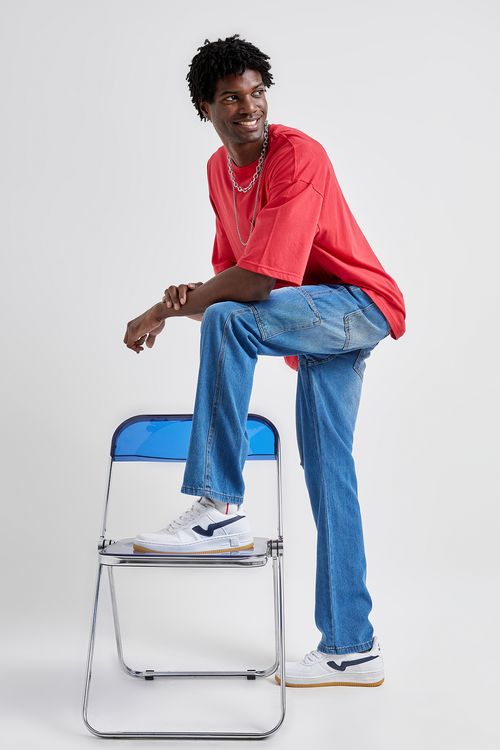 Calca masc jv 97582 jns md baggy cargo jeans azul medio