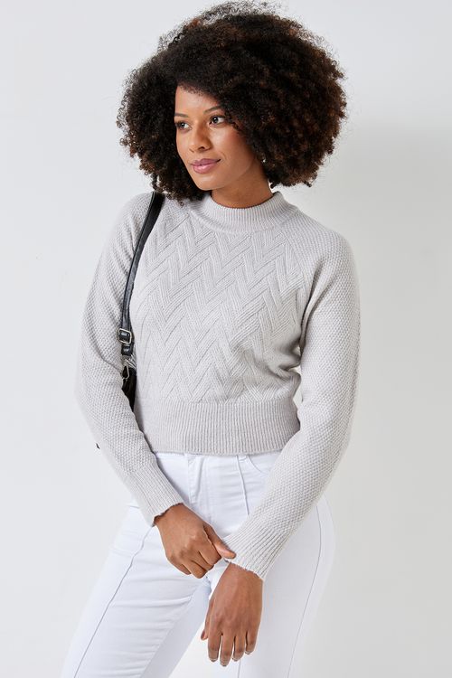 Fem rom frl066b top ml tricot raglan cin cinza medio