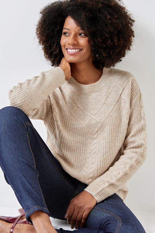 Fem csl fcas005a sueter ml tricô bege bege medio