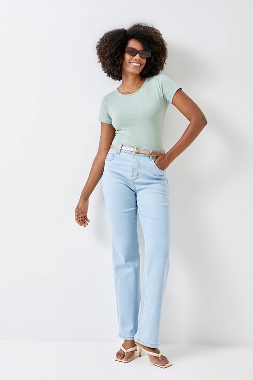 Calca fem mesa6 502322 reta fivepock clr jeans azul claro