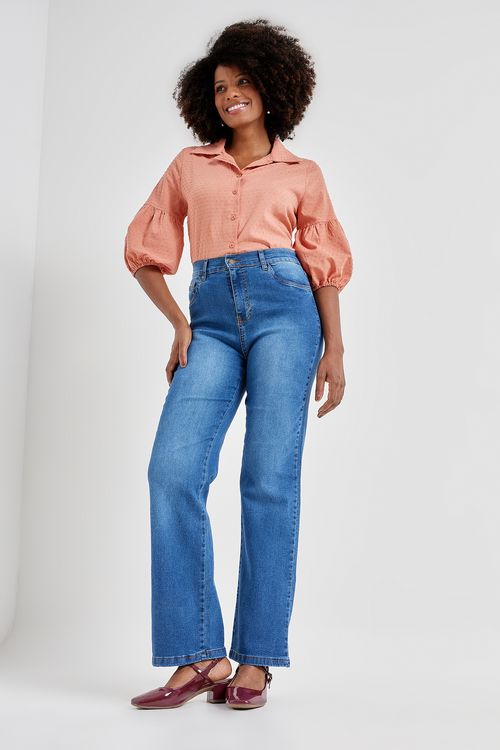 Calça Jeans Reta Feminina Caedu Fivepock Azul Médio