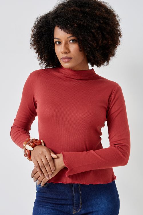 Blusa fem casual 20546 gola alta terra marrom medio