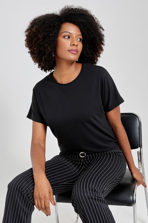 Blusa fem cas mc visco cava direta preto preto