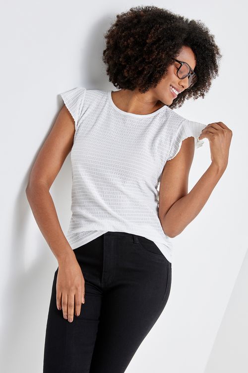 Blusa fem casual m/c malha indi off off white