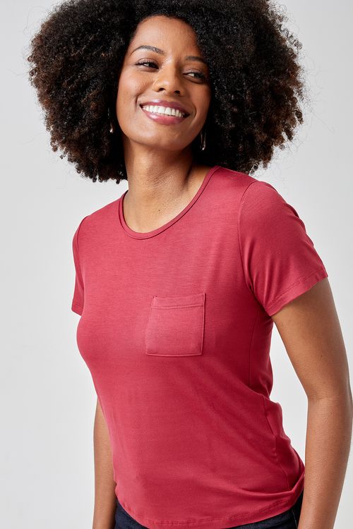 Blusa fem city 25693 m/c com bolsin verm vermelho escuro