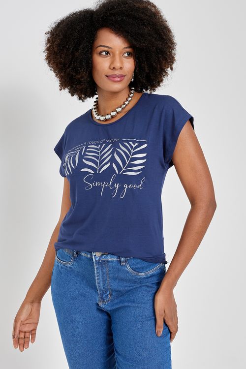 Blusa fem casual fcal267 m/c est loc mar azul escuro