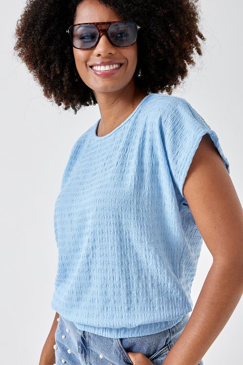 Blusa fem casual 24060 barra de elas azu azul claro