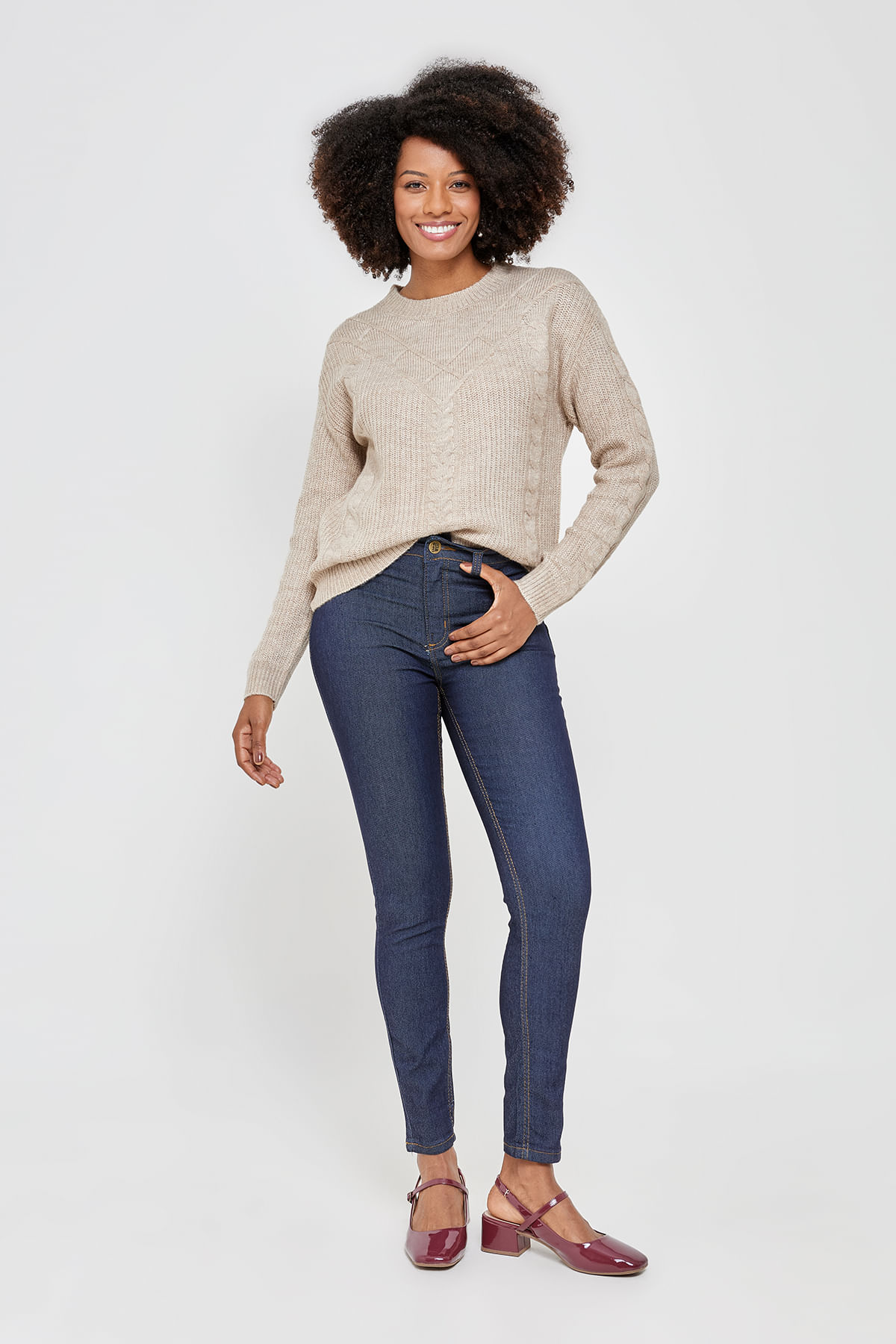 Calça Jeans Feminina Cigarrete Amaciada Azul Escuro Caedu - imagem 1