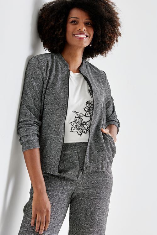 Blusa fem city tweed botoes bolsos cinza cinza medio