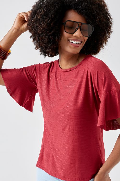 Blusa fem city 5643 m/c com babados vermelho escuro
