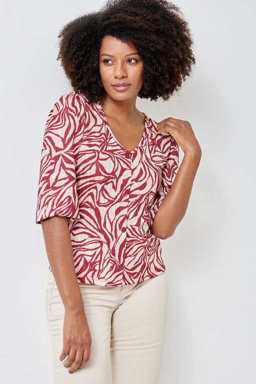 Blusa fem city 21933 m/l decote v estamp estampado