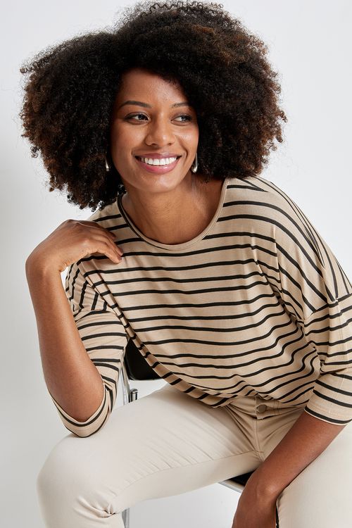 Blusa fem city m/l visco est manga 7/8 estampado