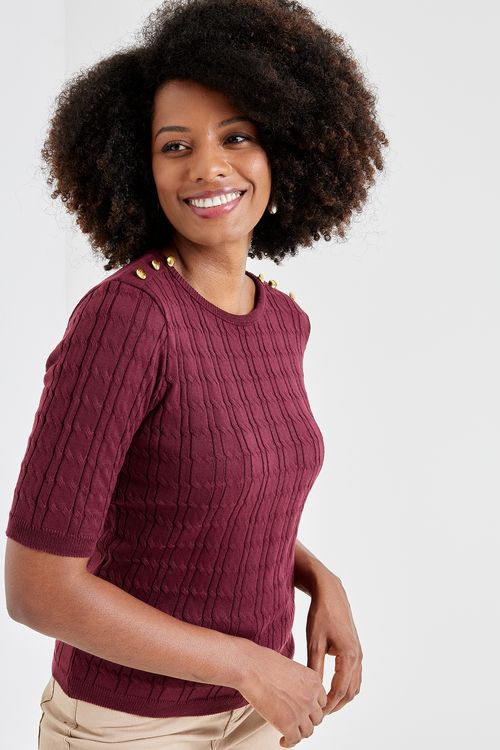 Blusa fem city ml050 tricot bot/ombr vin roxo