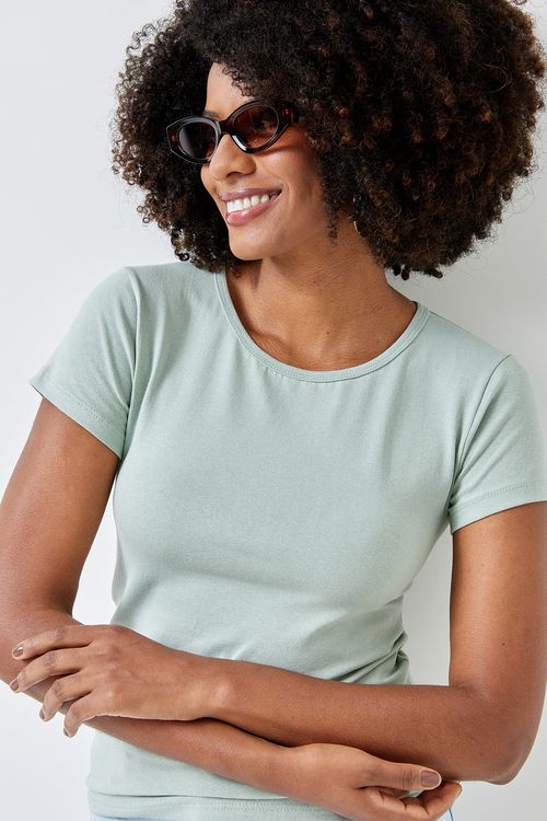 Blusa fem promo m/c basico verde claro verde claro