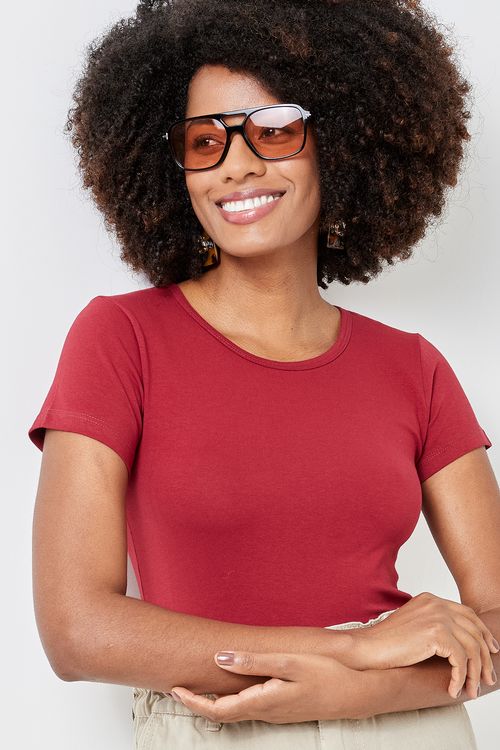 Blusa fem promo m/c basico vermelho escu vermelho escuro