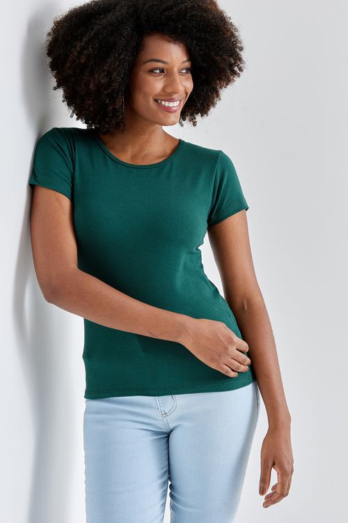 Blusa fem promo m/c basico verde escuro verde escuro