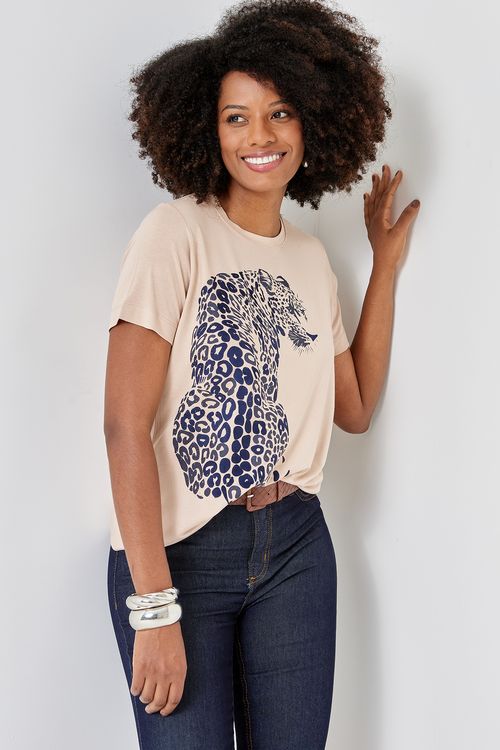 Blusa fem city m/c est onca flocado bege bege medio