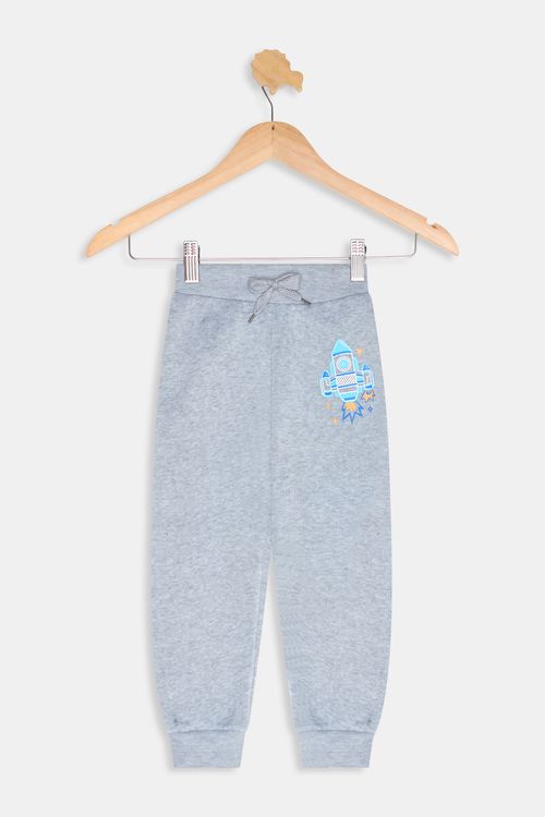 Calça Infantil em Moletom com Estampa Foguete Mescla Tam 1 a 3