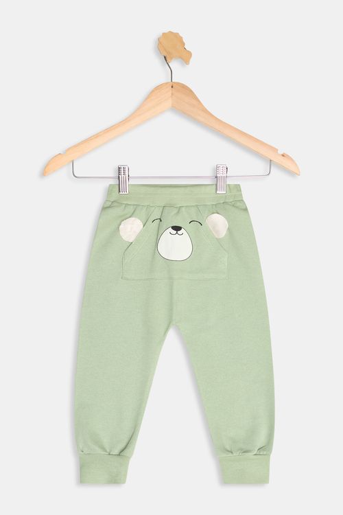 Calça Saruel Infantil Meninos Ursinho Verde Claro Tam 1 a 3