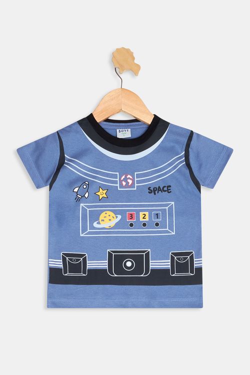 Camiseta Infantil Menino Astronauta Azul Caedu Tam 1 a 3