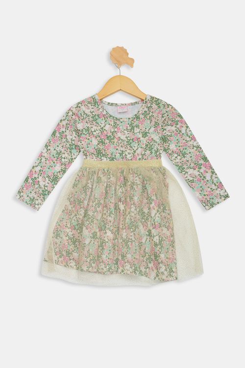 Vestido Infantil Meninas Tule Floral Tam 1 a 3