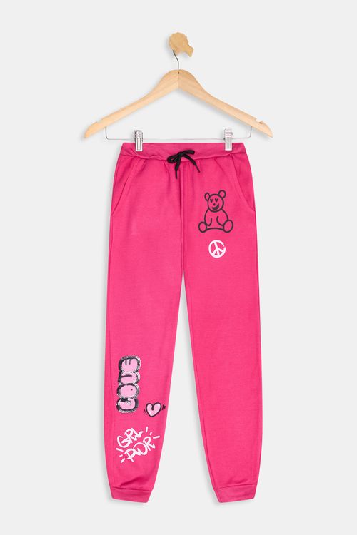 Calça Moletom Juvenil Meninas com Urso Pink Tam 10 a 16