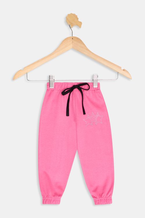 Calça Moletom Infantil Meninas com Aplique Pink Tam 1 a 3