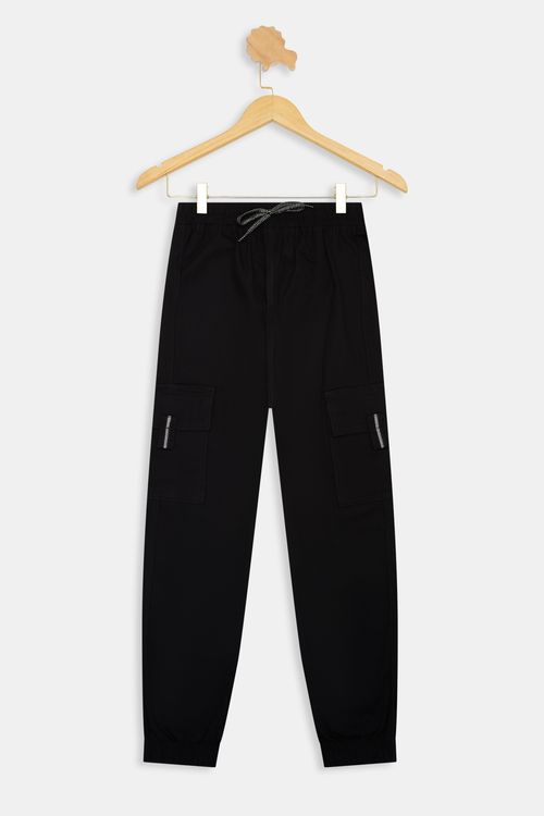 Calça Sarja Juvenil Meninas Cargo Jogger Preta Tam 10 a 16