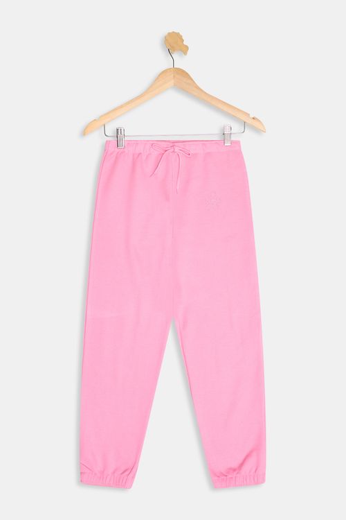 Calça Jogger Infantil Meninas Rosa Médio Aplique Estrelado