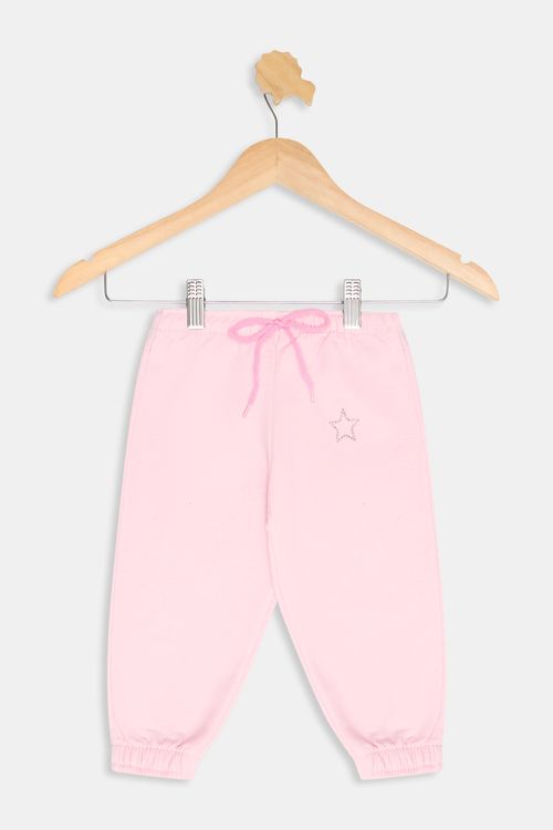 Calça Moletom Infantil Meninas com Strass Estrela Rosa Claro Tam 1 a 3