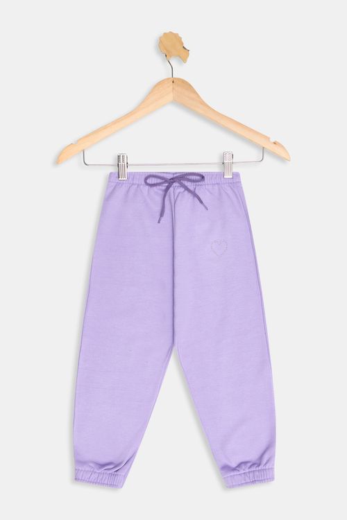 Calça Moletom Infantil Meninas com Aplique Lilás Tam 4 a 8