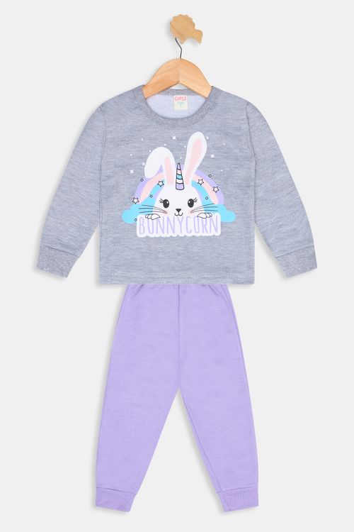 Conjunto Infantil Meninas Coelho Mescla Tam 1 a 3